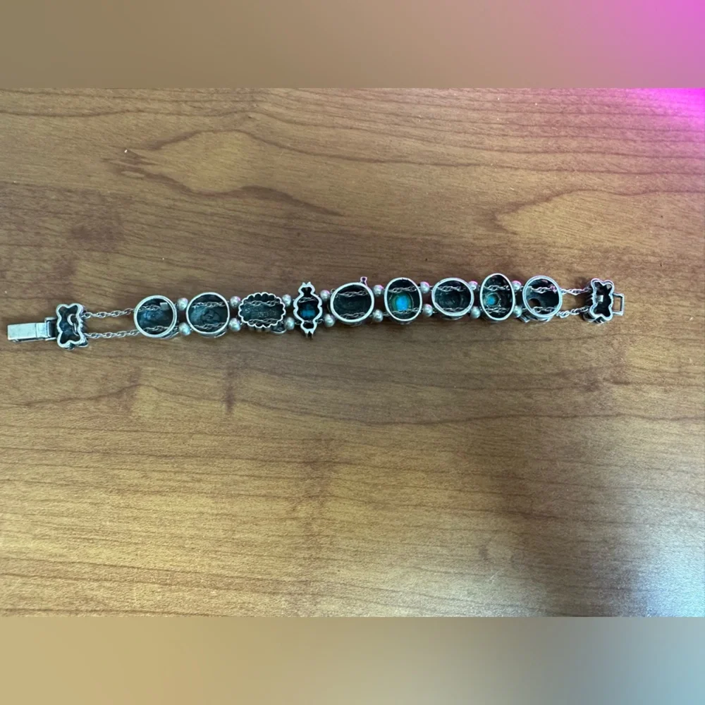 VTG Sterling and Turquoise Slider Charm Bracelet Western Themed - Picture 6 of 9